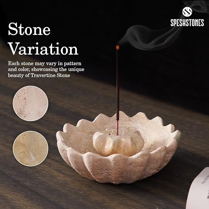 Marble Incense Holder 5.5 Inch Handmade Round Travertine Palo Santo Sticks Holder for Aesthetic Home & Bedroom décor, Inscents Stick Burner for Aromatherapy & Fragrance Accessories