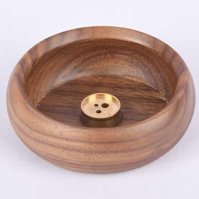 Black Walnut Incense Holder with 3-Hole Brass Plug, Traditional Bowl Design
