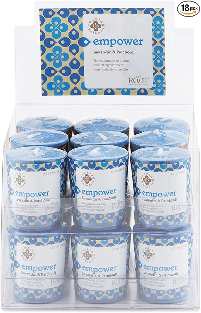 Root Candles Seeking Balance Spa Candle Aromatherapy Candles, Votives, Empower: Lavandin Patchouli, 18-Count