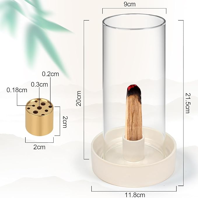 Versatile Incense Burner Holder - Ideal for Incense Sticks, Palo Santo, Sage & More! Elegant Design with Removable Glass Cover to Prevent Ash Fallout