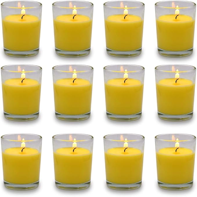 Small Citronella Candles Outdoor and Indoor Soy Wax Votive Candles for Party Dinner and Camping - 12 Hours Burn Time, Set of 12