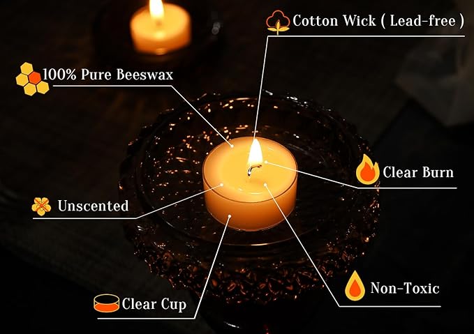 TELOSMA 36 Count Beeswax tealight Candles Bulk - Natural Scent and Smokeless - Gift Packing
