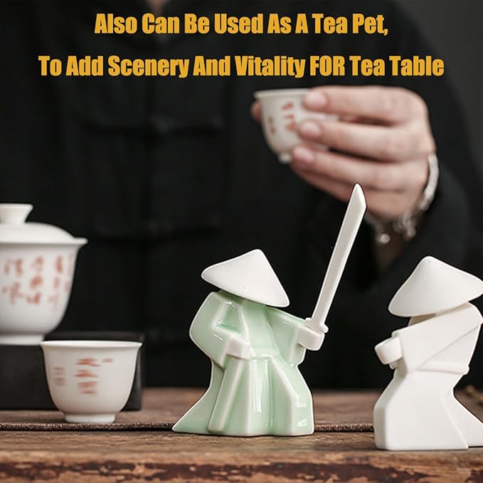 EAEMDY Samurai Figure Figurine Japanese Warrior Statue Decor for Table Room, Incense Holder for Stick Burner Incense Stick Holder, Kongfu Tea Pet Decoration (6.White A+Green A)