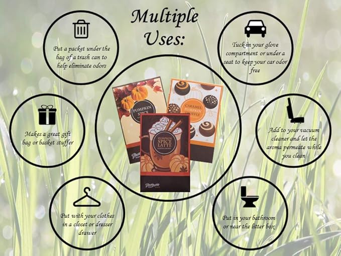 Sachets Perfectly Pumpkin Bundle 3 Pumpkin Spice Latte (Supplies Limited), 3 Caramel Pumpkin Truffle, 3 Pumpkin Spice - 9 Pack - Made in USA, ECO-Friendly Home Fragrance