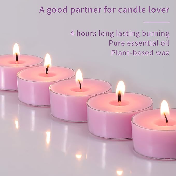 Pure Lavender Scented Tealight Candles, 12 Pack Natural Palm Tea Lights Candles for Home Scented, 4-5 Hour Small Votives with Natural Essential Oils for Home Aromatherapy, Baby Shower Favors