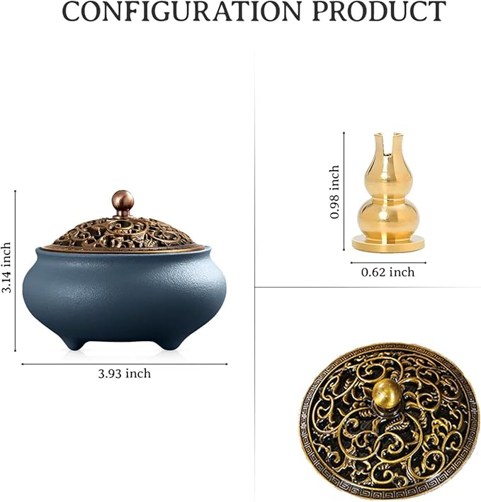 Coil Incense Burner， Ceramic Cone Incense Burner Holder Suitable for Incense/Cone/Coil/Stick, Sage, Mosquito Incense, and Charcoal. Incense Holder+Fireproof Cotton Inside.