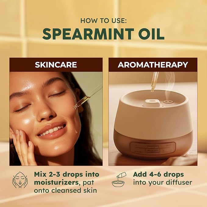 KUKKA Spearmint Essential Oils - 4 Fl Oz - for Hair, Skin, Diffuser, Aromatherapy & DIY Soap Making Scent