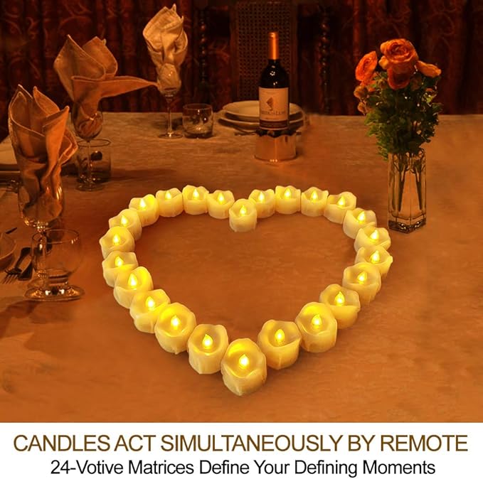 Set of 24 LED Votive Candles with Remote and Timer (Cream) - LED Flameless Votive Candles Flickering - Valentines Day Decor Candle Battery Operated Bulk Rustic Wedding Decorations
