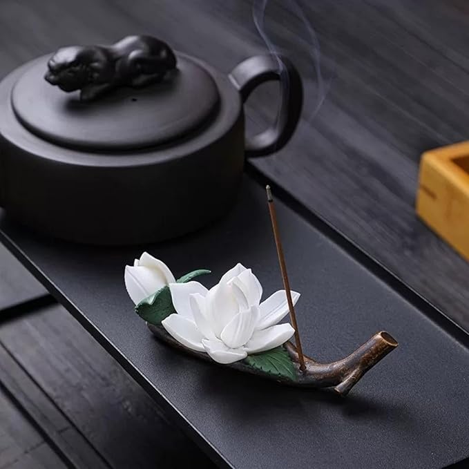Handmade Ceramic Incense Holder for Home,Perfect Yoga Meditation Accessory, Elegant Home Office Decor for Women, Unique Gift for Her (Floral Design)