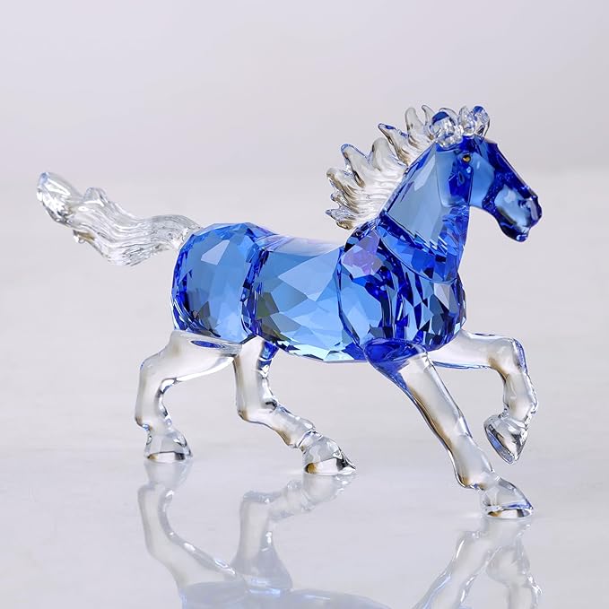 Crystal Horse Realistic Animal Art Figurine Collection Table top Ornament Statue Home Decor (Blue)
