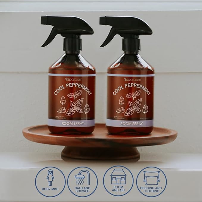 Sparoom Cool Peppermint Air Freshener&Linen Spray Essential Oil Infused an Minty&Crisp Refreshing Fragrance. Therapeutic Grade Aromatherapy, Non-Aerosol and Long-Lasting Invigoration Scent, 16.9 fl oz