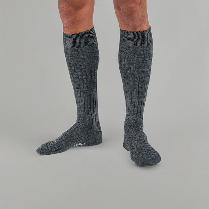 Merino Wool Dress Socks for Men – Over-the-Calf, Ribbed Wool Dress Socks for Size 8-12 – Breathable, Reinforced Heel and Toe