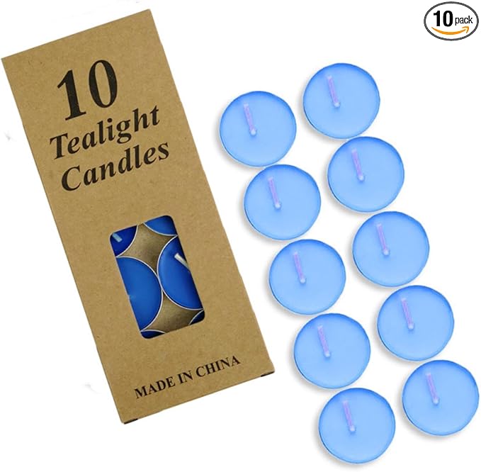 Tea Candles Wedding 10 Pack Party and Home Decoration Votive Parties Tealight Small Wishing Bulk with 1.5-2 Hours Extended Burn Time Mini for Birthday Emergency Family (Blue)