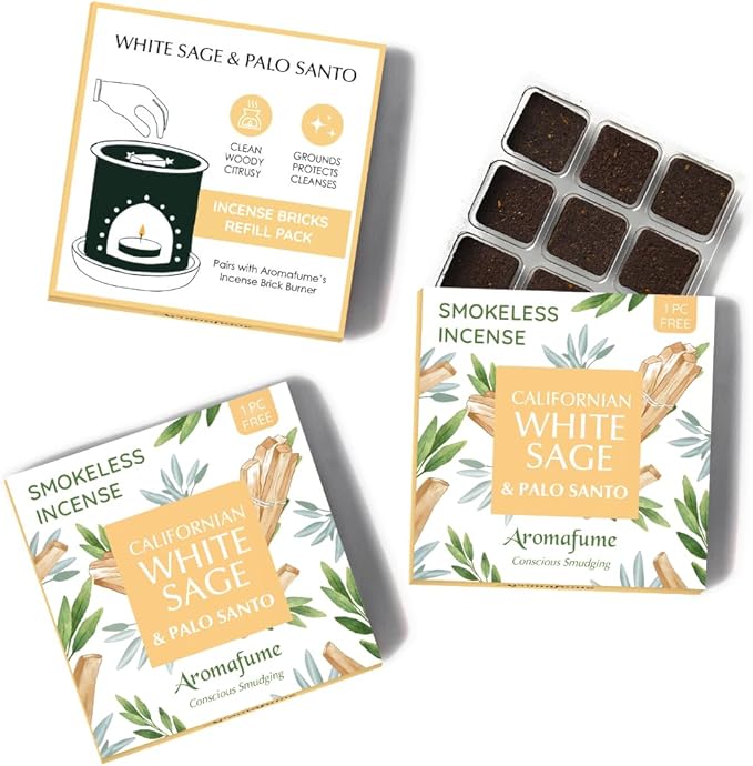 White Sage and Palo Santo Incense Bricks by Aromafume | 3x9 Bricks | Sage Incense for Cleansing Negative Energy & Protection | Sage for Smokeless Smudging & Spiritual Cleansing | Refill Pack