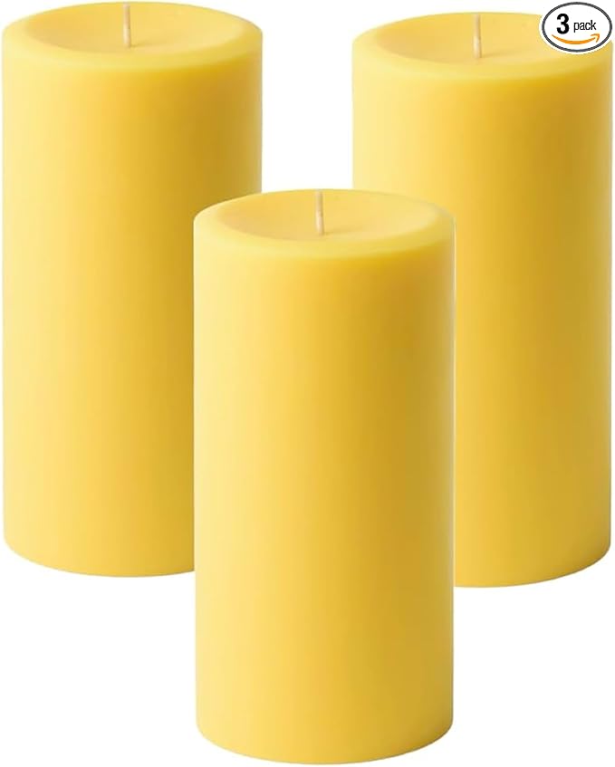 3" x 6" Yellow Pillar Candles (Set of 3) Unscented, Solid Color, Hand Crafted Weddings, Home Decoration, Restaurants, Spa, Church, Holiday Candle Gift