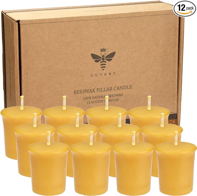 Natural Beeswax Votive Candles Set-12 Pack Votives for Home Room Decor Party Wedding Spa