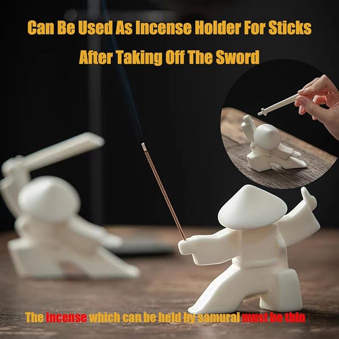 EAEMDY Samurai Figure Figurine Japanese Warrior Statue Decor for Table Room, Incense Holder for Stick Burner Incense Stick Holder, Kongfu Tea Pet Decoration (4.White B+Green B)