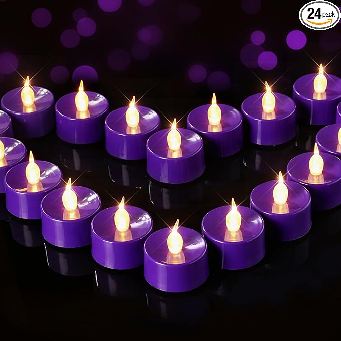 BEICHI Purple Flameless Candles, 24-Pack LED Tea Lights Candles Battery Operated, Electric Fake Tealight Candles, Votive Candles Bulk for Halloween, Christmas, Party, Mardi Gras