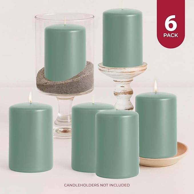 Biedermann & Sons Dripless Unscented Pillar Candles, 45-Hour Burn Time, Seafoam Green, 3 x 4 Inch - Set of 7
