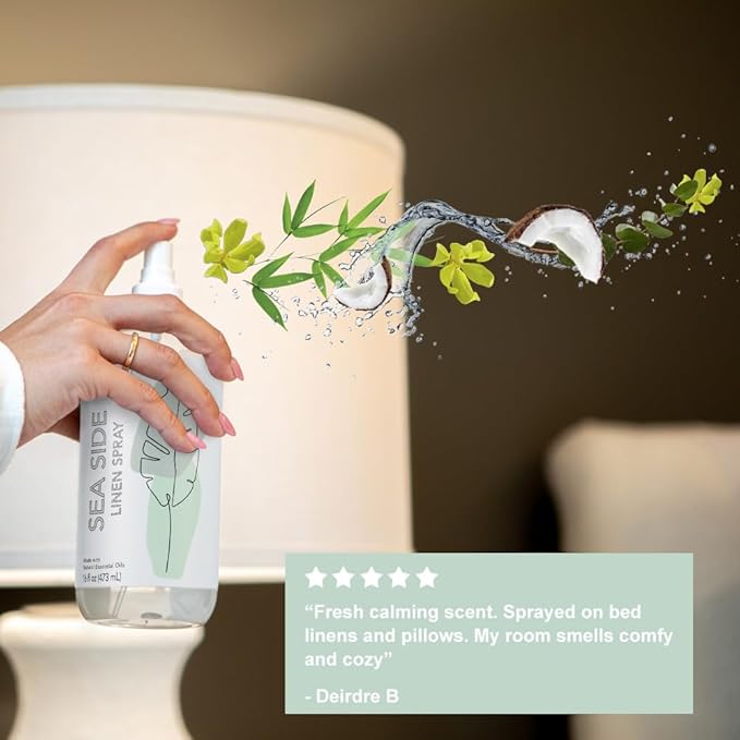 SpaRoom Aromatherapy Linen and Fragrant Room Spray Made with Essential Oils, 16 Ounces, Sea Side ~ Salty, Breezy, Coastal