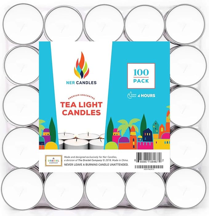 White Unscented Tea Lights- Smokeless, Drip less, Long Lasting Flames- Center Pieces for Dinners and Events- European Wax Flame- Bulk Pack (100 Candles)