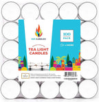 White Unscented Tea Lights- Smokeless, Drip less, Long Lasting Flames- Center Pieces for Dinners and Events- European Wax Flame- Bulk Pack (100 Candles)
