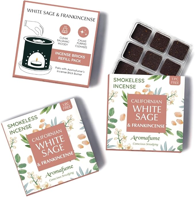 White Sage and Frankincense Incense Bricks by Aromafume | 3x9 Bricks | Sage Incense for Cleansing Negative Energy & Protection | Sage for Smokeless Smudging & Spiritual Cleansing | Refill Pack