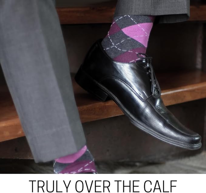 Pierre Henry Over the Calf Socks for Men (3 pairs) | Cotton Over the Calf Dress Socks | Long Socks Designed to Stay up 12+ hr