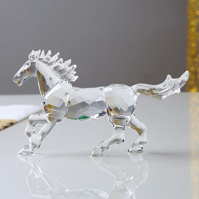 Crystal Horse Realistic Animal Art Figurine Collection Table top Ornament Statue Home Decor (White)