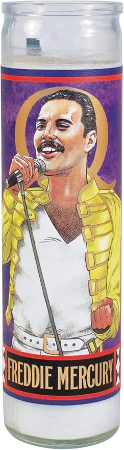 The Unemployed Philosophers Guild Freddie Mercury Secular Saint Candle - Unscented 8 Inch Tall Glass Prayer Votive, Made in The USA, Vegetarian Wax