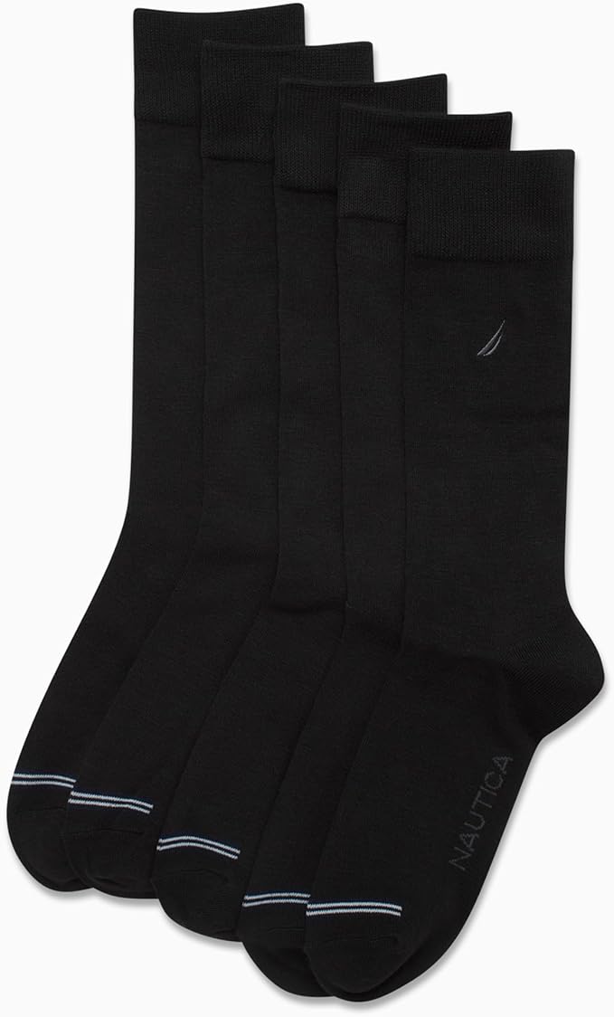 Nautica Mens Dress Socks - 5 Pack Breathable Comfort Stretch Crew-Length Work Socks for Men for Business Formal Wear (6-12.5)
