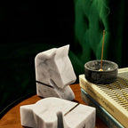 100% Marble Incense Holder Set, Stick Burner, Cone Ash Catcher Bowl, Japanese Incense Stand with Sandalwood Sticks and 2 Brass Burners, Mini-3”, Zen,Gray