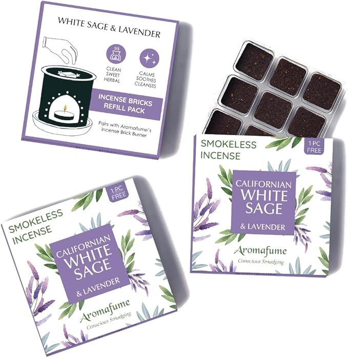 White Sage and Lavender Incense Bricks by Aromafume | 3x9 Bricks | Sage Incense for Cleansing Negative Energy & Protection | Sage for Smokeless Smudging & Spiritual Cleansing | Refill Pack