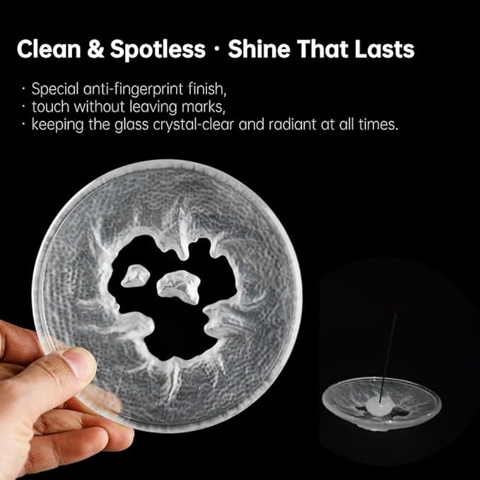 Glass Incense Burner Holder with 3D Base Design - 4.5" Frosted Hammered Texture Ash Catcher Tray, The Minimalist Design Burner for Stick Incense, Meditation Home Desk Accessory