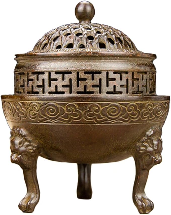 Copper Incense Burner Chinese Brass Incense Burner Kit Traditional Zen Incense Burner Antique Style Office Yoga Home Decor 4.2 * 4.2 * 5.1IN 1.8LB
