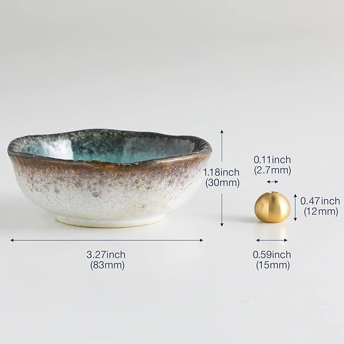 Asayu Japanese Small Mini Incense Holder for Sticks 3.3 inch (83mm), Made in Japan Ceramic Ash Catcher and Brass Incense Burner Set for Yoga, Meditation (Small Mini Nature Ocean Blue Holder)