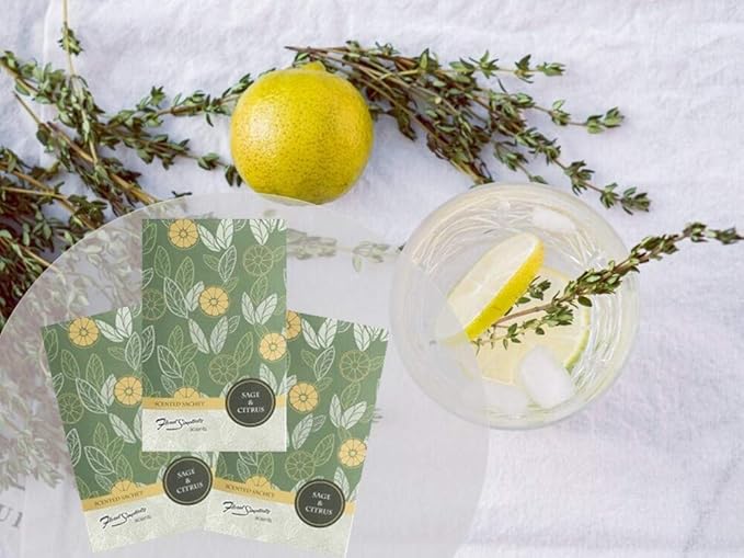 Simplicity Scents Sage and Citrus Scented Sachets Pack of 6, Everyday - Long-Lasting Scented Bags, Home Fragrance, Air Freshener & Deodorizer for Closet, Room, Drawer, or Cars, Made in USA