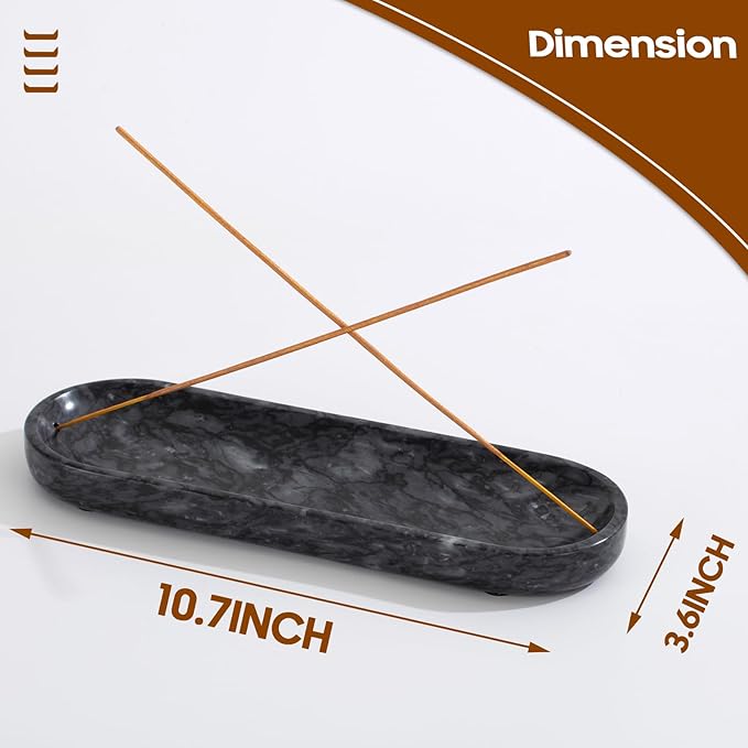 Incense Holder, Natural Marble Incense Burner, Incense Stick Holder for Meditation, insence-Sticks Holder, 10.6inch Ash Catcher (Black)