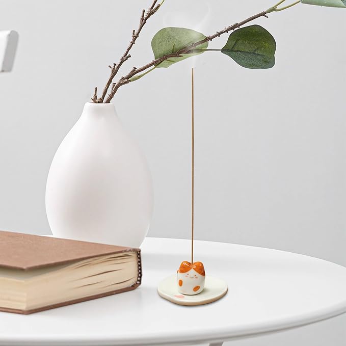 Handmade Ceramic Incense Holder for Sticks, Incense Plate for Stick with Ash Catcher Anti-ash, Incense Burner for Meditation Yoga Spa Aromatherapy Home Room Decor Easily Grab Ash