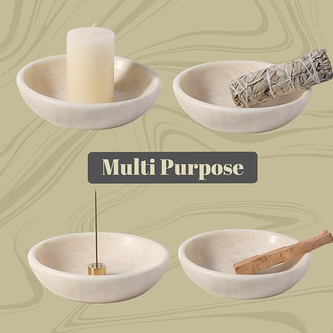 Koville Natural Marble Incense Holder, Incense Holder for Sticks with 9 Holes, Handmade Incense Burner Ash Catcher for Meditation Yoga SPA, Balsam Fir/Palo Santo/Sage/Cone(Ivory)