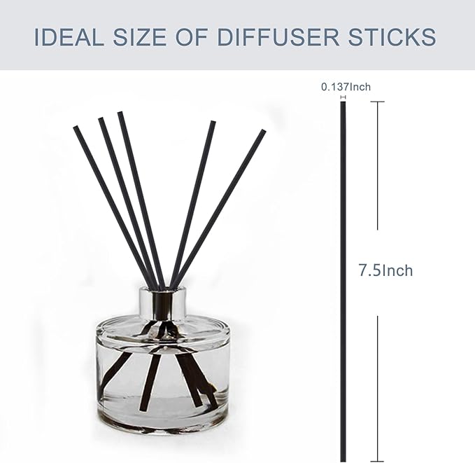 HOSSIAN 50pcs Reed Diffuser Sticks- Black Fibre Reed Diffuser Sticks-Thick Diffuser Reeds Sticks - Diffuser Sticks for Diffuser Oils Fragrance Refill - Fibre Reeds for Diffusers(Black7.5/19cm)