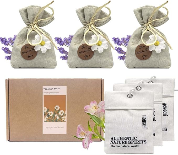 Home Refillable Fragrance Sachets 6-Pack, Lavender & Freesia Corn Cob Scent Bags for Closet Car Drawer, Natural Long-Lasting Freshener, Hemp Fabric Pouches