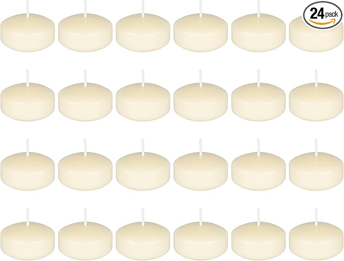 Mega Candles 24 pcs Unscented Ivory Floating Candles, Hand Poured Wax Candle 2 Inch Diameter, Home Décor, Wedding Receptions, Occasions, Festivities, Events, Meditations, Tranquility, Spa