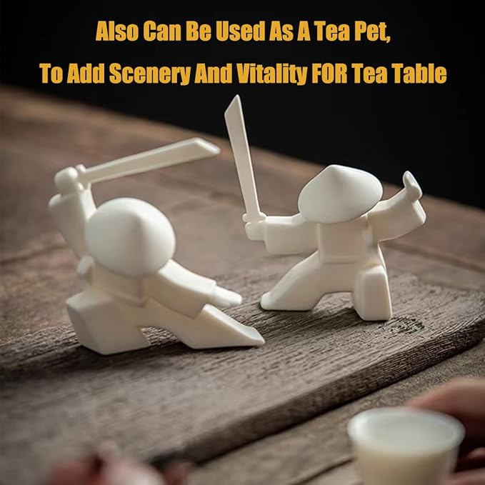 EAEMDY Samurai Figure Figurine Japanese Warrior Statue Decor for Table Room, Incense Holder for Stick Burner Incense Stick Holder, Kongfu Tea Pet Decoration (4.White B+Green B)