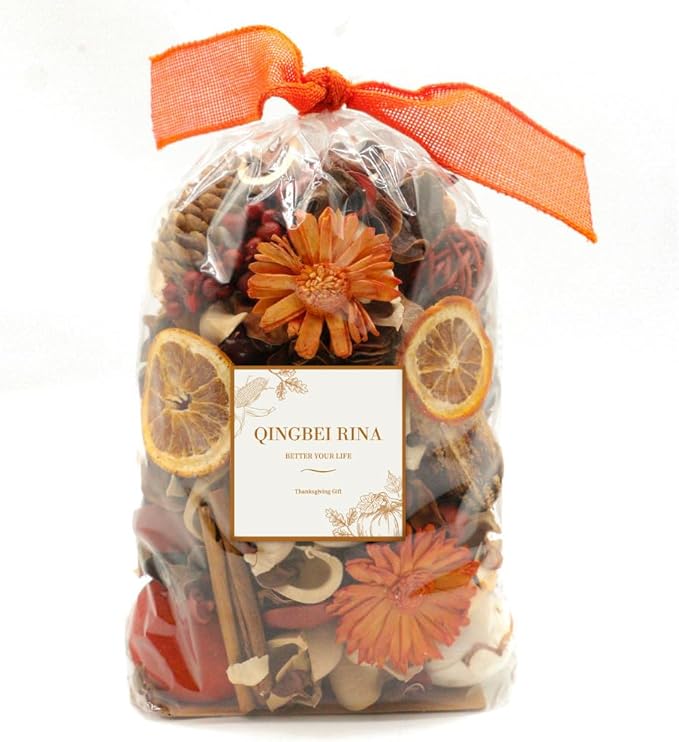 Qingbei Rina Fall Potpourri Bags,Cinnamon Scented Potpourri Bowl Fillers,Orange Thanksgiving Decorative Dried Flowers,Home Fragrance,Autumn Harvest Framhouse Vase Filler,20 oz