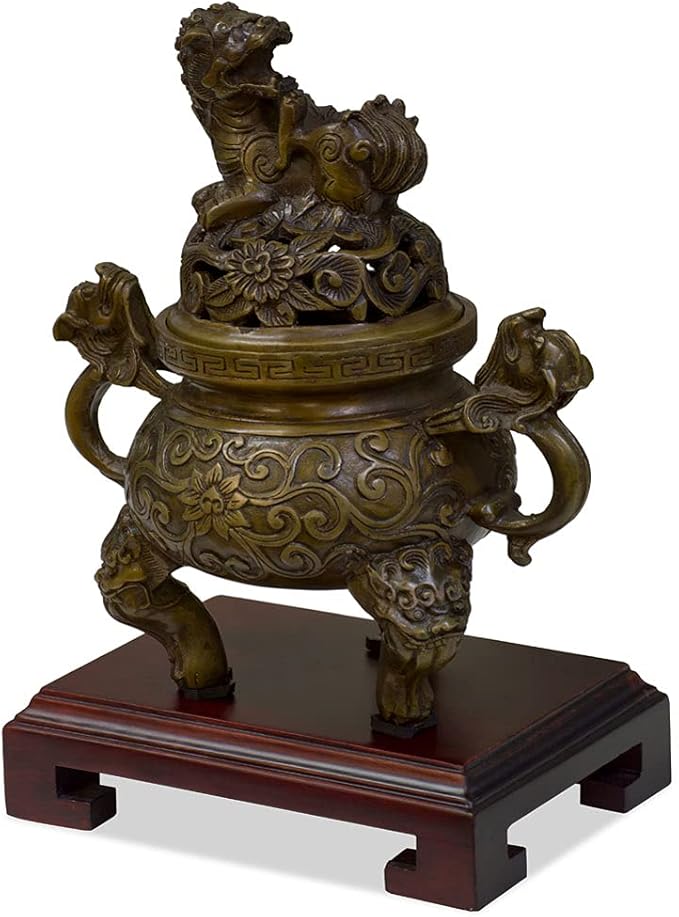 China Furniture Online Iron Imperial Kirin Chinese Incense Burner, Brown
