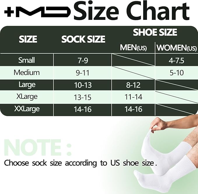 +MD Crew Socks for Men 6 Pairs, Viscose Bamboo Socks, Mens Dress Socks with Soft Cushioned, Smell Control, Black White
