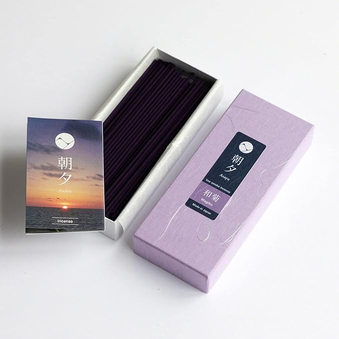 Asayu Japanese Low Smoke Incense Sticks Wagiku Japanese Chrysanthemum Scent (40gr), Made in Japan Quality (Wagiku Japanese Chrysanthemum 40gr)