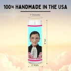 Ruth Celebrity Glass Jar Candle – Unscented Handmade Soy Wax Votive Candle – Unique Gift for Bader Ginsberg Fans & Law Lovers – Home Decor Collectible for Living Room & Office – 8 Inch