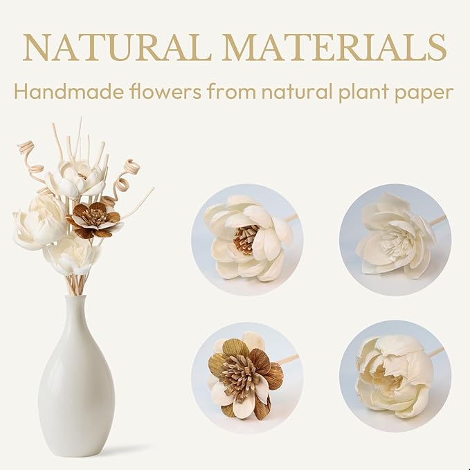Reed Diffuser Sticks Set of 12, Natural Paper Material, Flower Diffusers for Home Bathroom and Bedroom Decor